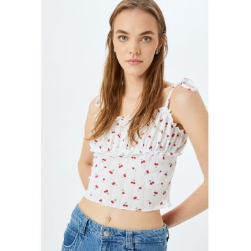 Top crop cu imprimeu - Alb - Rosu vermillion -
