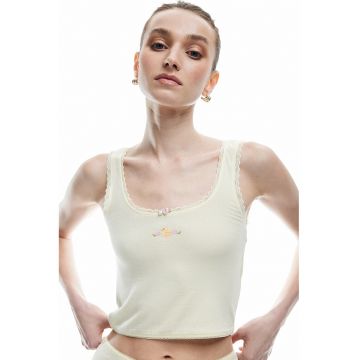 Top crop din amestec de modal cu decolteu rotund