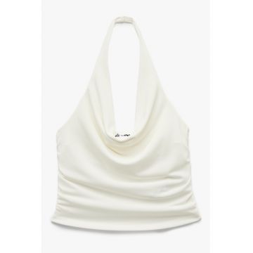 Top crop drapat cu decolteu adanc