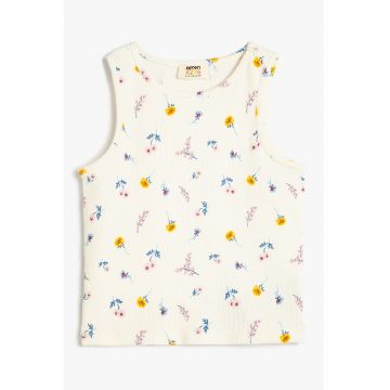 Top cu model floral si aspect striat