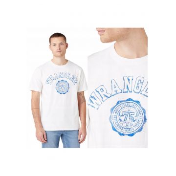 Tricou Barbati -  Collegiate Tee - Regular Fit - Fason Larg - 100% Bumbac - Confortabil - Respirabil - Ideal Pentru Zi Cu Zi - Marimea M - Alb/Albastru