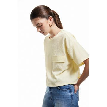 Tricou crop lejer texturat - Galben pal -