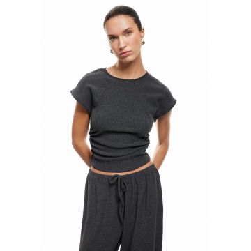 Tricou crop texturat cu prinderi laterale