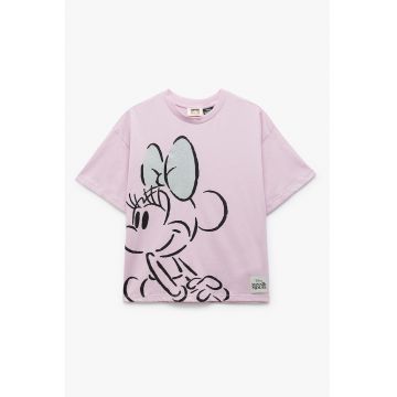 Tricou cu decolteu la baza gatului si imprimeu cu desene