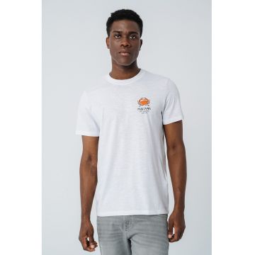 Tricou cu decolteu la baza gatului si imprimeu grafic Austin