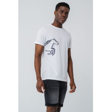 Tricou cu decolteu la baza gatului si imprimeu grafic Austin