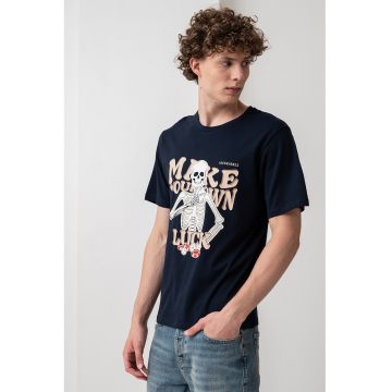 Tricou cu decolteu la baza gatului si imprimeu