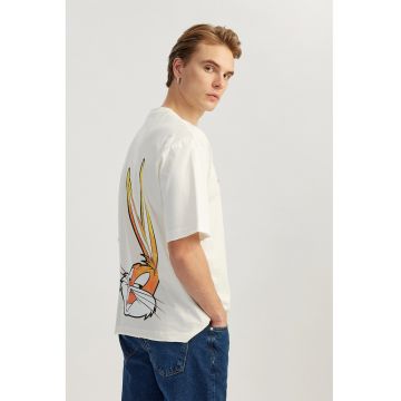 Tricou cu imprimeu cu desene si decolteu la baza gatului