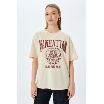 Tricou cu imprimeu si maneci cazute