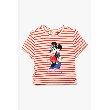 Tricou cu model in dungi si imprimeu cu Mickey Mouse