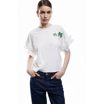 Tricou de bumbac cu volae si margele