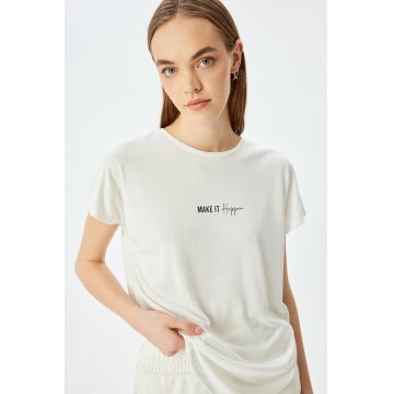 Tricou din amestec de modal cu imprimeu text