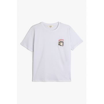 Tricou din bumbac cu broderie cu pisica