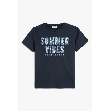 Tricou din bumbac cu imprimeu text