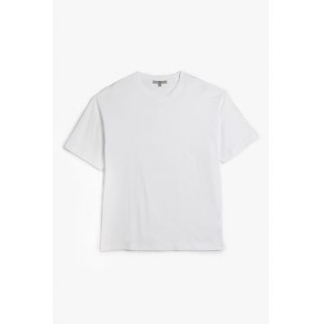Tricou din bumbac cu model uni si decolteu la baza gatului