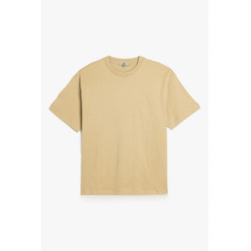Tricou din bumbac cu model uni si decolteu la baza gatului