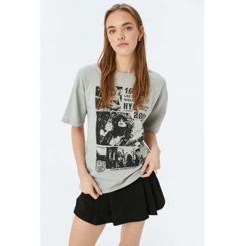 Tricou supradimensionat din bumbac cu imprimeu