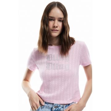 Tricou tricotat fin cu strasuri