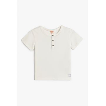 Tricou uni cu fenta cu nasturi