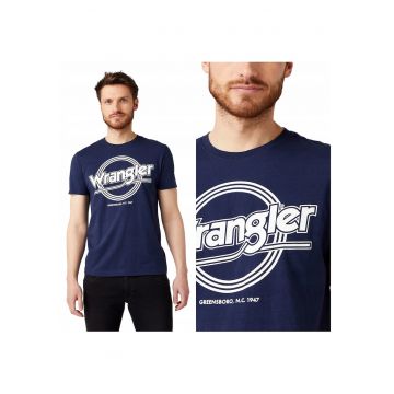 Tricou Barbati -  Ss Round Logo Tee - Regular Fit - 100% Bumbac - Confortabil - Respirabil - Cu Logo Rotund - Ideal Pentru Zi Cu Zi - Marimea M - Albastru