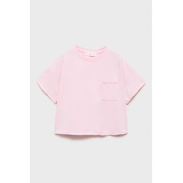 Tricou crop cu buzunar pe piept