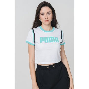 Tricou crop cu imprimeu logo