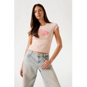 Tricou crop din amestec de modal cu logo