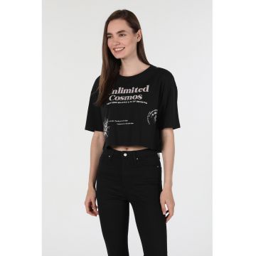 Tricou crop din bumbac cu imprimeu
