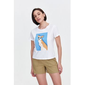Tricou cu imprimeu grafic si decolteu rotund