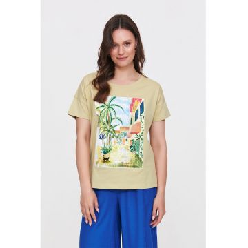 Tricou cu imprimeu grafic si maneci cazute