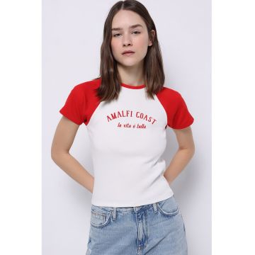 Tricou cu imprimeu si maneci raglan