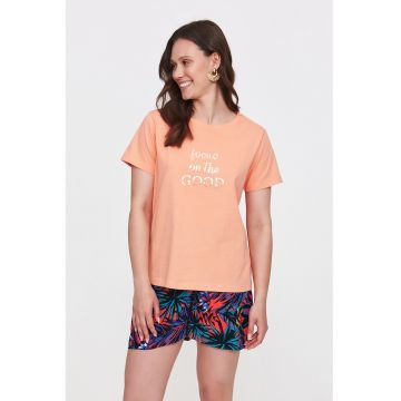 Tricou cu imprimeu text si decolteu rotund