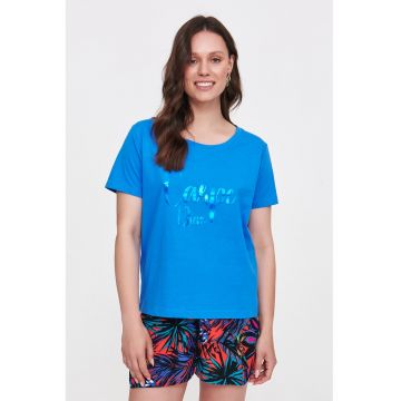 Tricou cu imprimeu text si decolteu rotund
