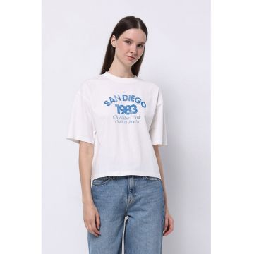 Tricou cu imprimeu text si maneci cazute