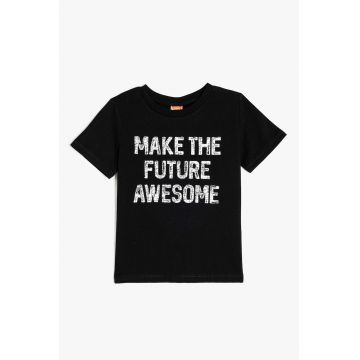 Tricou din bumbac cu imprimeu text