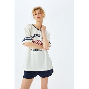Tricou lejer din bumbac cu decolteu in V