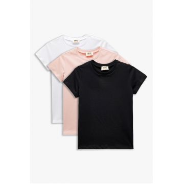 Set de tricouri din amestec de bumbac cu model uni - 2 piese