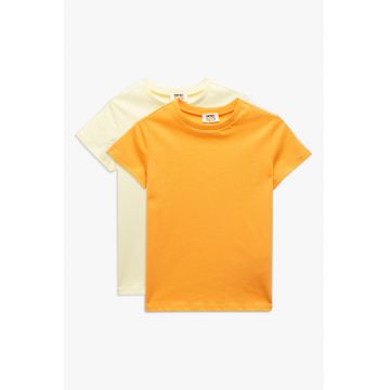 Set de tricouri din bumbac cu model uni - 2 piese