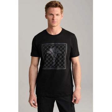 Tricou casual cu detaliu frontal tip logo - NEGRU -