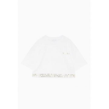 Tricou crop - cu detalii micro tip oglinda aplicate in trei randuri