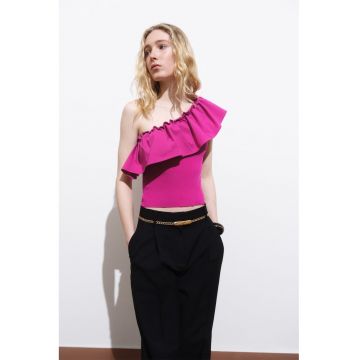Tricou crop cu volane aplicate