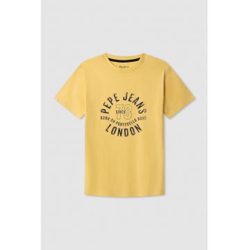 Tricou cu imprimeu logo si decolteu la baza gatului