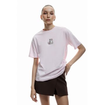 Tricou de bumbac cu detaliu brodat