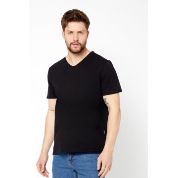 Tricou din bumbac cu decolteu in V