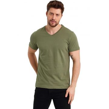 Tricou din bumbac cu decolteu in V