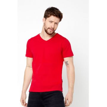 Tricou din bumbac cu decolteu in V