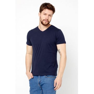 Tricou din bumbac cu decolteu in V