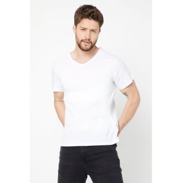 Tricou din bumbac cu decolteu in V
