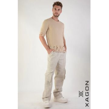 Tricou regular fit cu detalii damage la maneci si talie