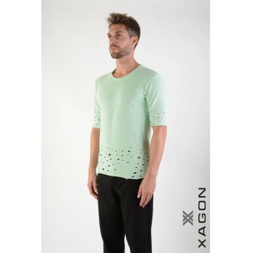 Tricou regular fit cu detalii damage la maneci si talie
